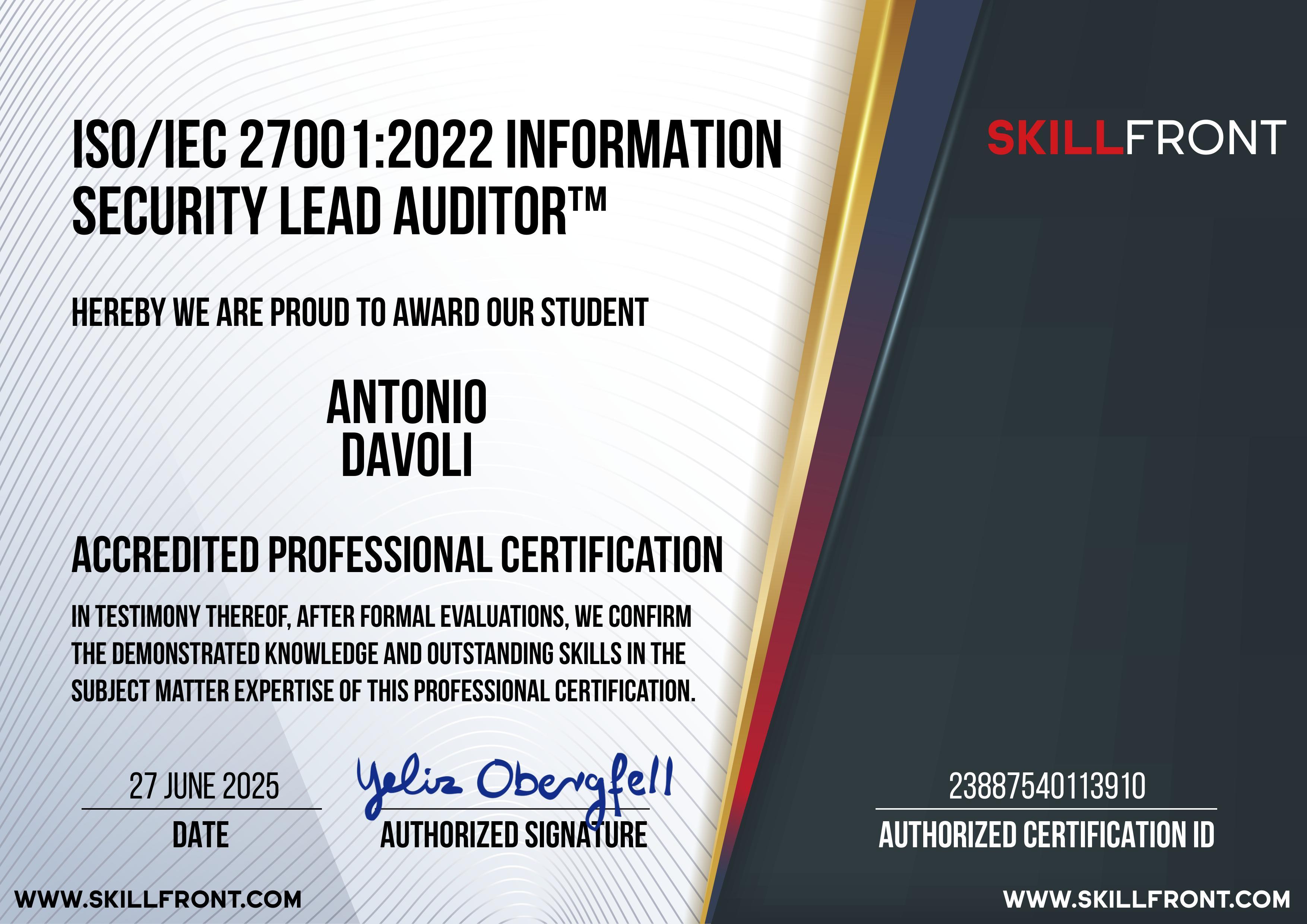 Certificazione ISO 27001 Lead Auditor